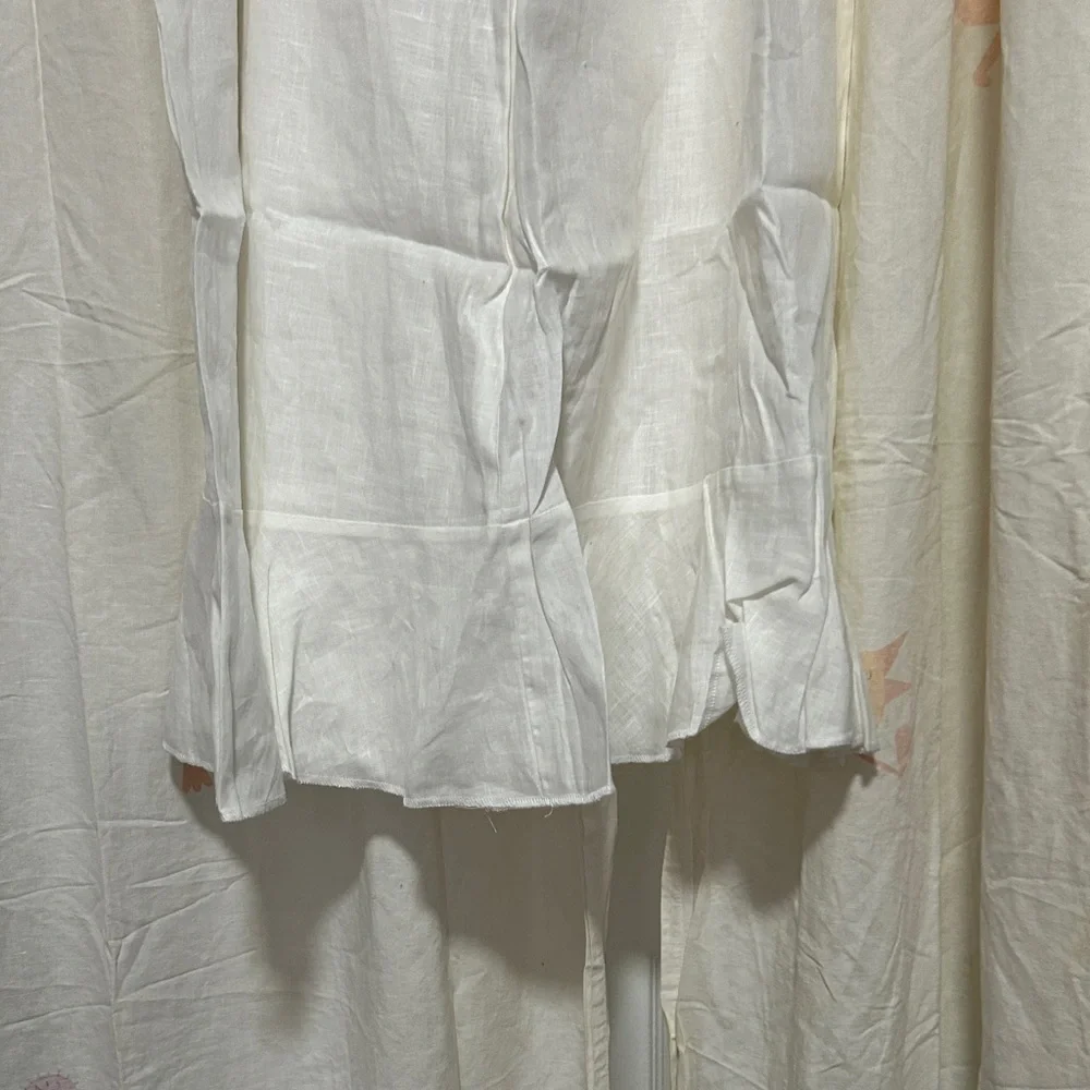 Elegant White Linen Ruffled Front Maxi Skirt 40 - Picture 6 of 8